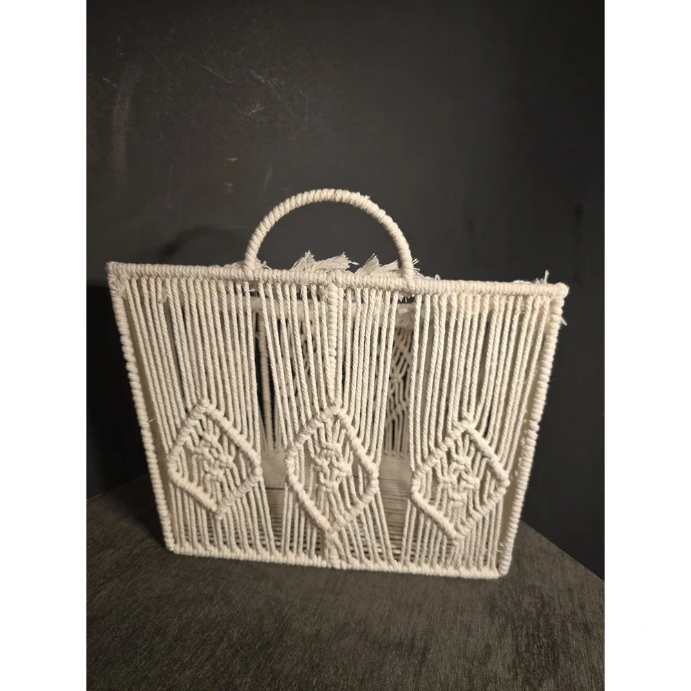 Boho Macrame Wall Hanging Basket Woven Pocket Planter Storage Large Size Cream